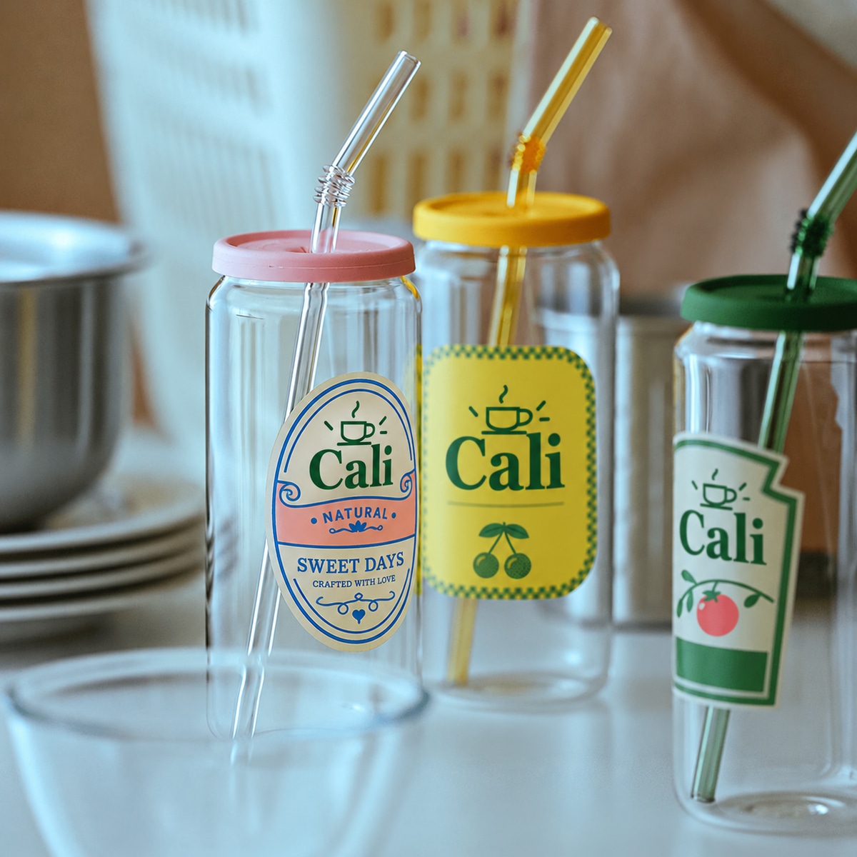 Summer Glass Cup with Lid — Citrus